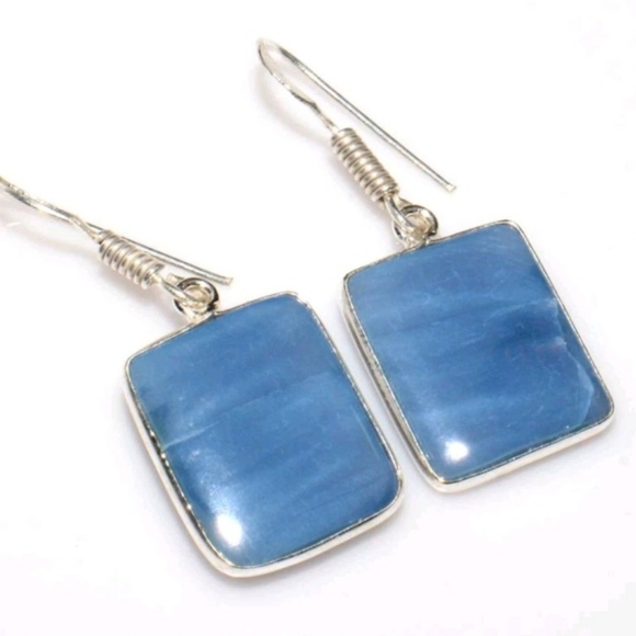 Handmade Jewelry - Owhyee Blue Opal Gemstone 925 Sterling Silver Handmade Drop Dangle Earrings